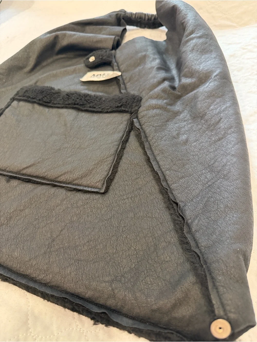 MM6 Maison Margiela Japanese Faux Shearling Tote Bag Black Large Unisex Auth‎